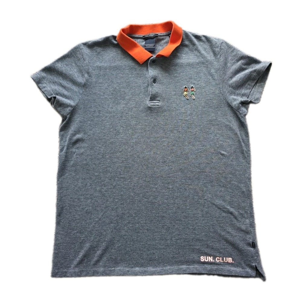 Scotch & Soda Sun Club Mens Polo Shirt Gray Orange Hula Girl Fits Like M / S